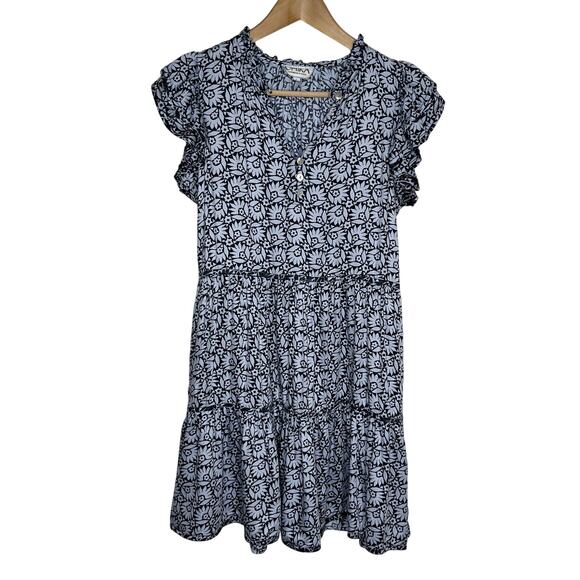 Omika Wilora Mini Dress Womens Small Blue Floral Tiered Pockets Ruffle Feminine - Picture 3 of 13